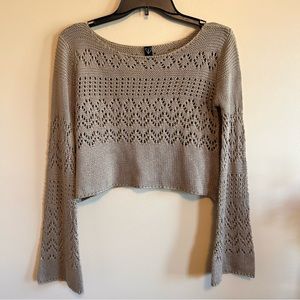 Windsor Cropped Tan Crochet Long Sleeve
